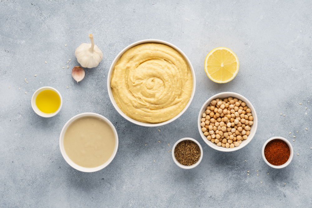 ingredients for making easy vegan hummus