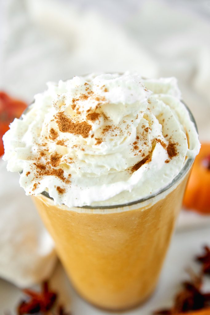 close up photo of Starbucks copycat pumpkin spice frappuccino