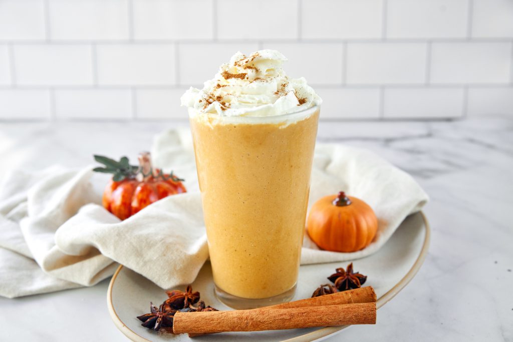 Copycat version of Starbucks pumpkin spice frappuccino that has been made vegan