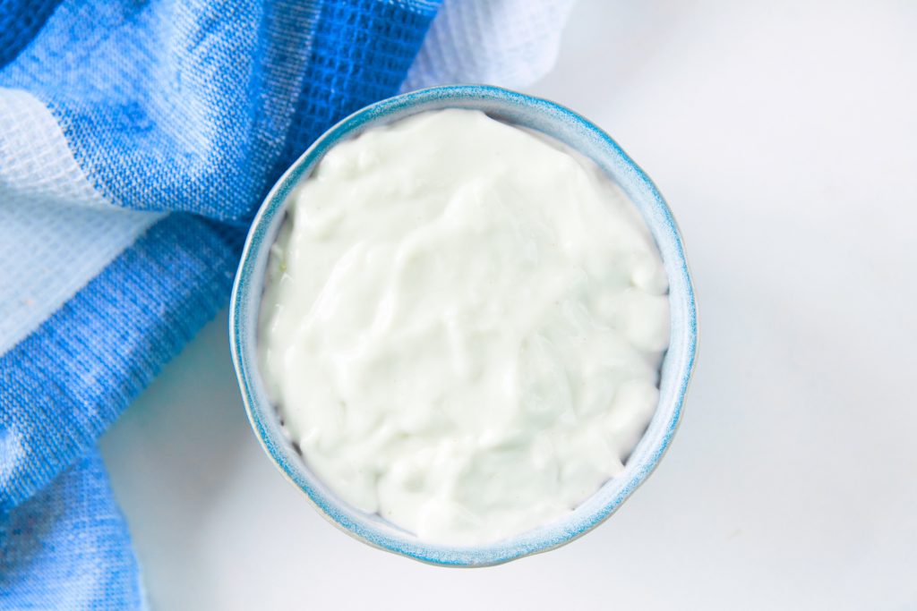 above view of a bowl of non dairy sour cream