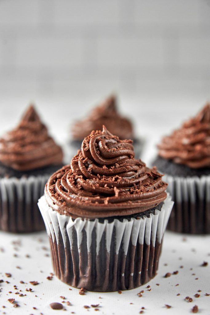 vegan chocolate cupcake with perfect icing