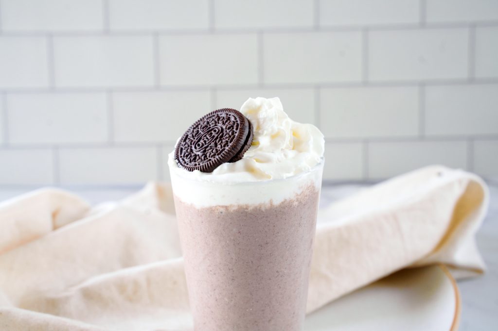 vegan oreo milkshake on plate 