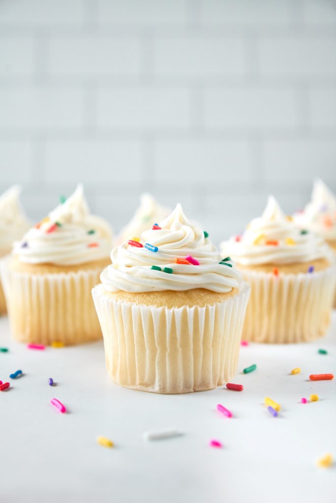 vegan vanilla cupcakes on counter