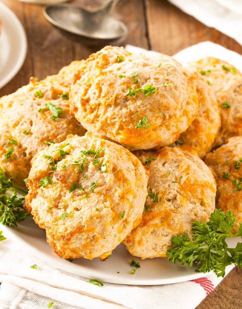 stack of Red Lobster Copycat vegan cheddar biscuits on a plate
