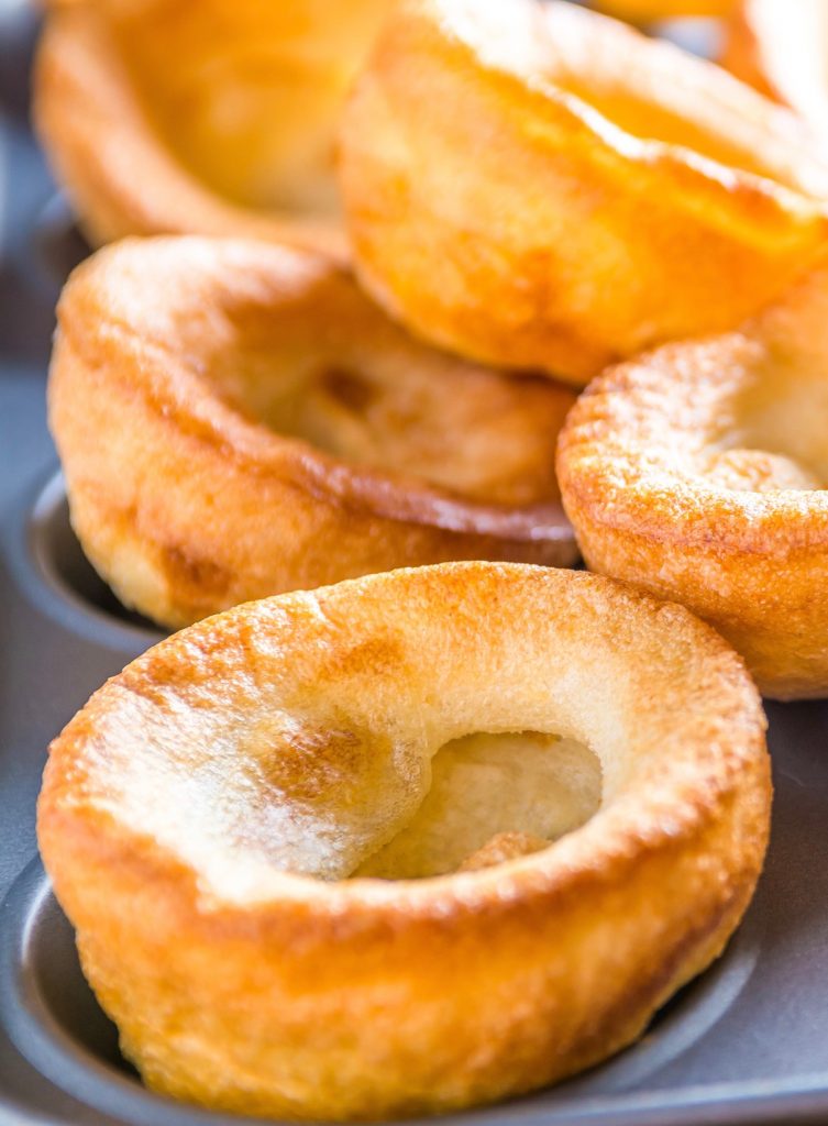 close up on vegan yorkshire pudding recipe in a baking tin