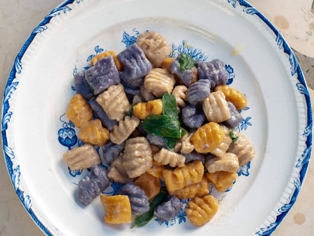 Photo of a plate serving Rainbow Vegan Gnocchi