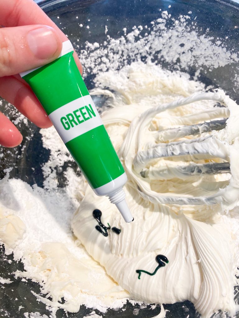 green food dye over white icing