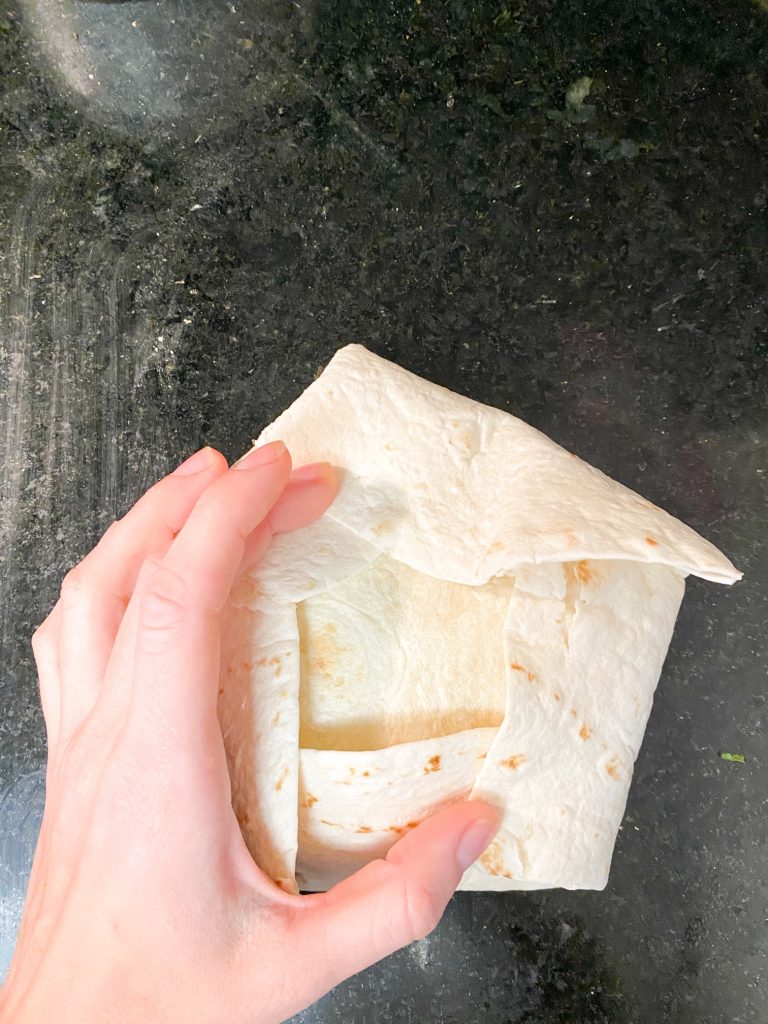 vegan crunchwrap supreme folded before frying