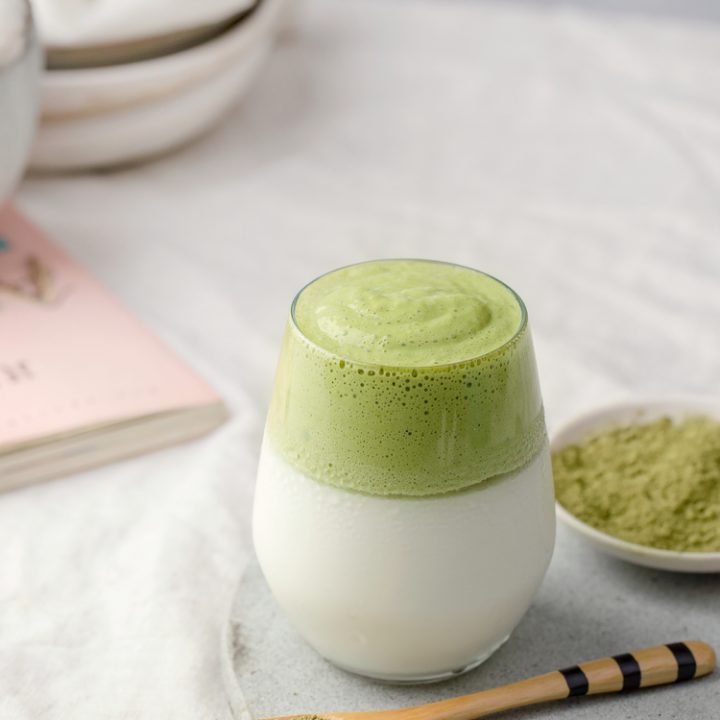 Premium Photo  Cold milk and whipped matcha, glass of dalgona matcha latte.