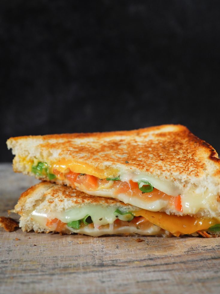 confetti grilled cheese with tomato and veggies