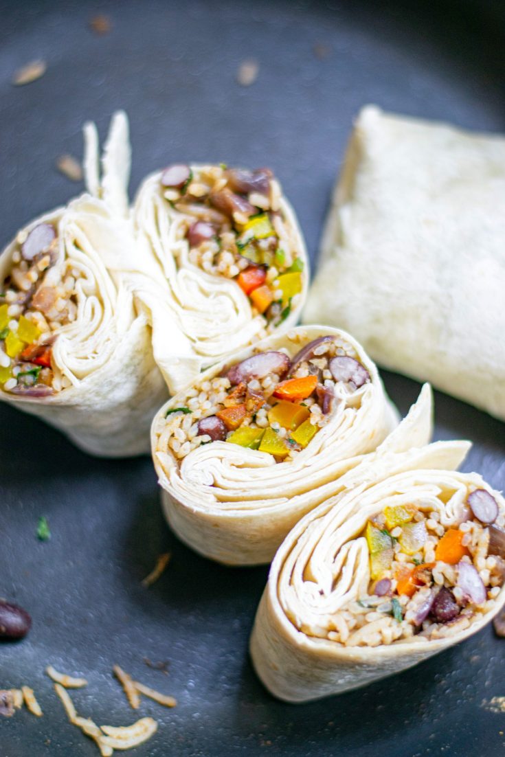 vegan burritos on cooking pan