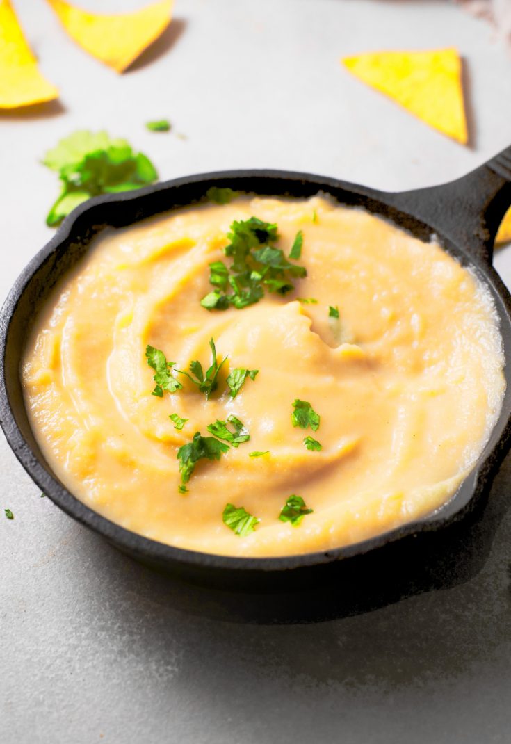 vegan queso in cast iron dish