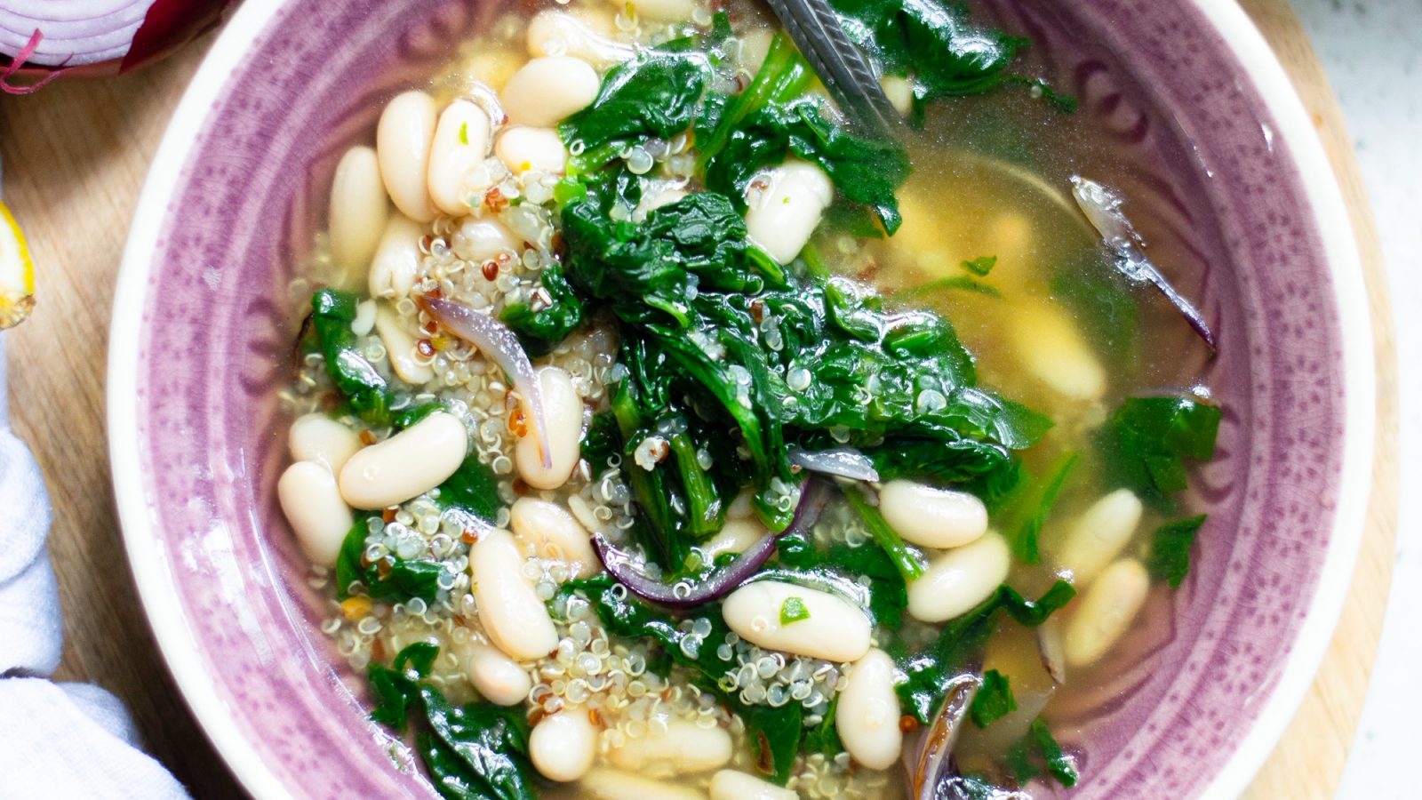 vegan white bean soup recipe in bowl