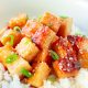 vegan orange tofu over white rice