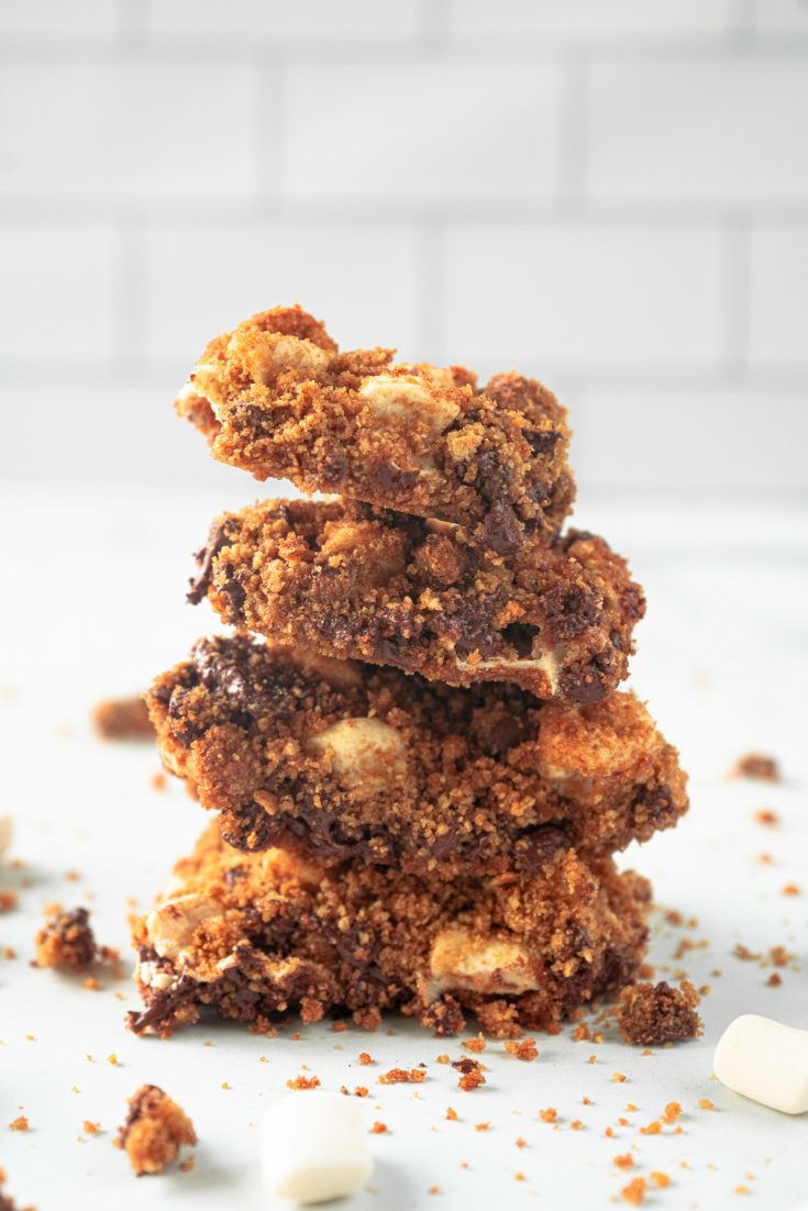 vegan smores bars on kitchen counter