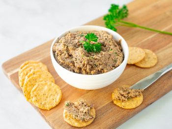 vegan pate with mushrooms and walnuts on serving platter