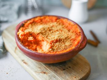 vegan sweet potato casserole in baking dish