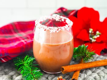 chocolate peppermint martini with cinnamon sticks and decorations