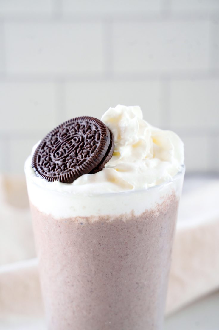 close up of a vegan oreo milkshake that is also healthy