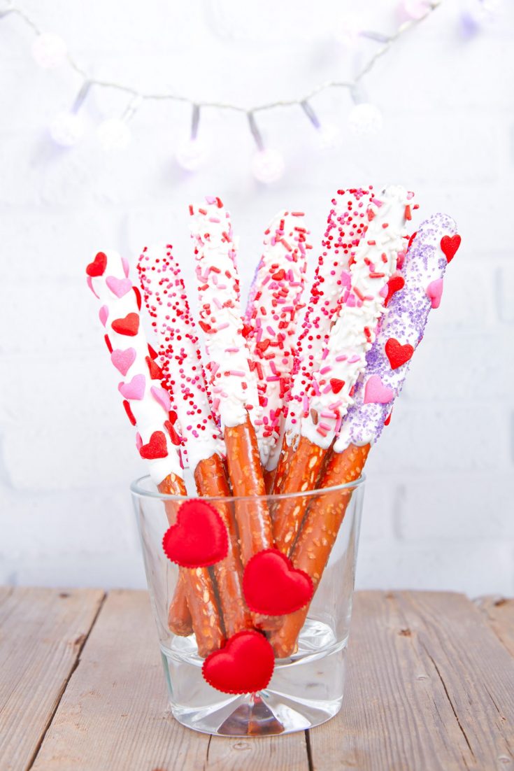 Valentine's Day Pretzel Rods in a cup