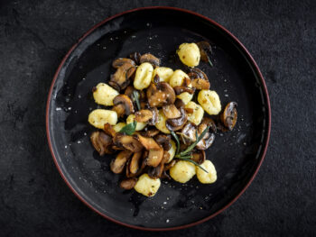 vegan gnocchi with mushrooms on a plate