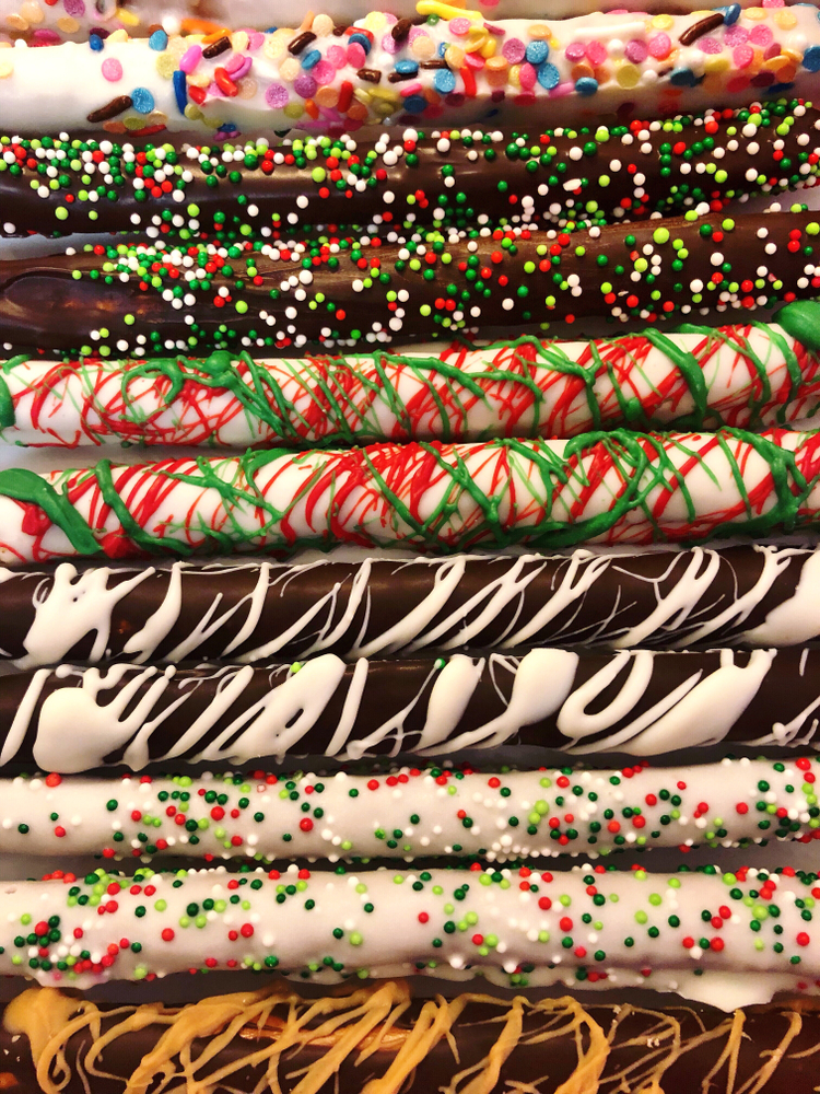 Chocolate covered pretzel rods. Various different variations
