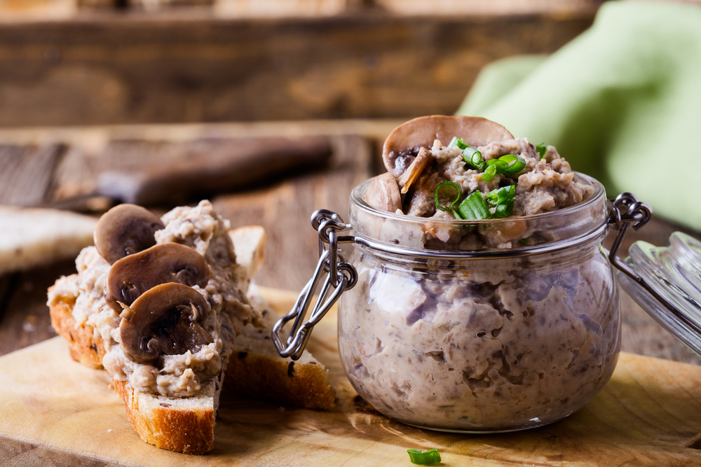 Home vegan food pate in a jar with bread by the side. 