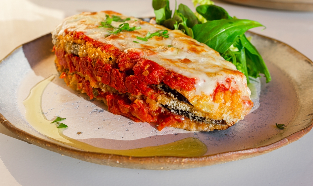 Gourmet Vegan Parmesan Eggplant with Salad