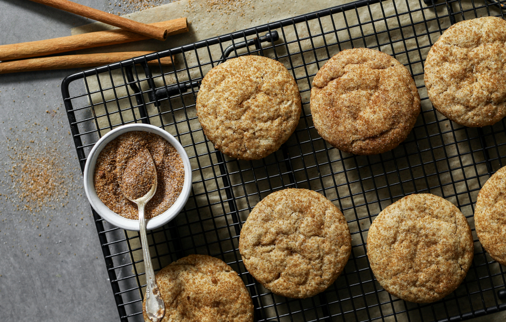 Closeup of Snickerdoodle cookies on a tray